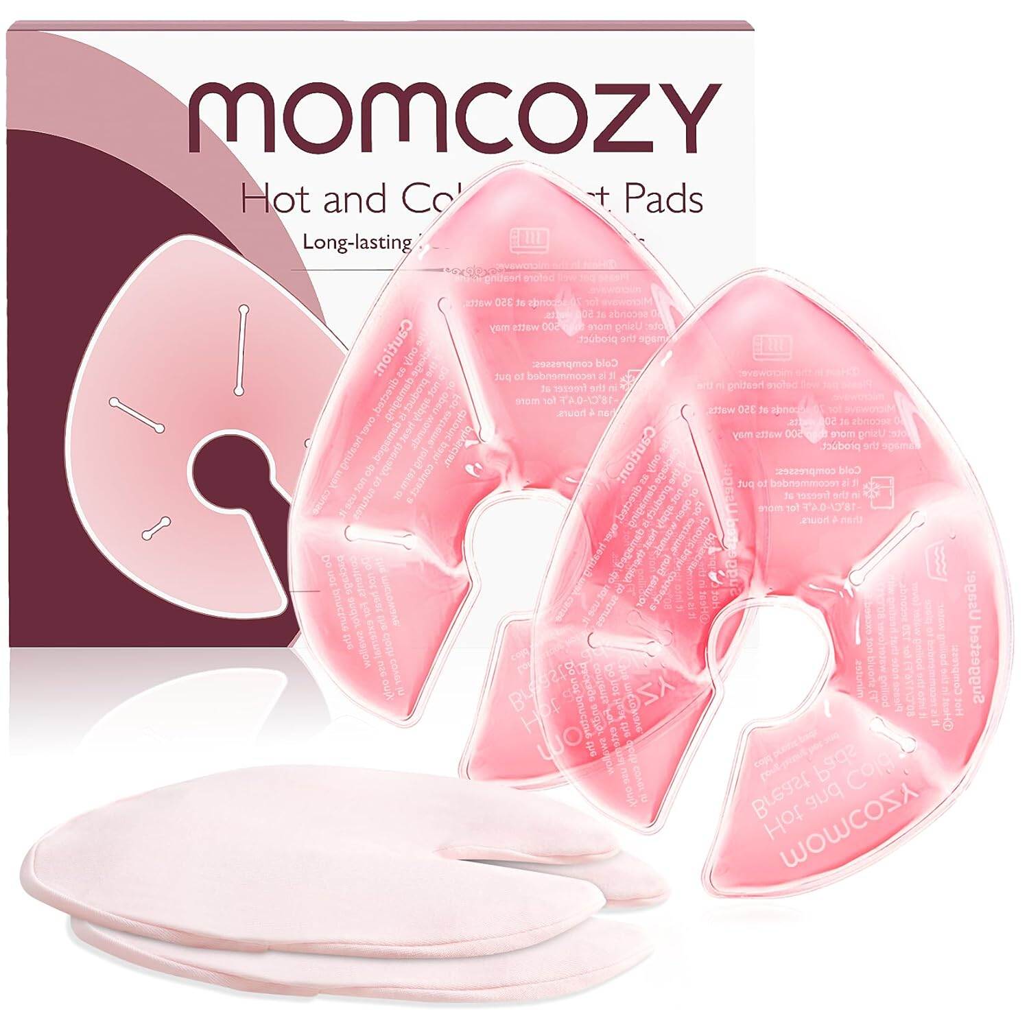 Momcozy Larger Breast Therapy Packs Hot and Cold Breast Pads with 2 Soft Covers Breastfeeding Essentials，2 Pack，Pink