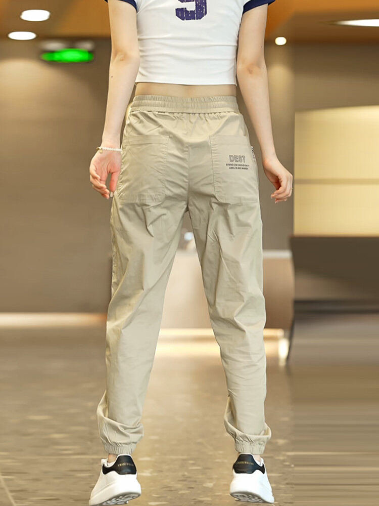 Ice Silk Casual Pants Men's Loose Cuffed Summer Thin Trendy Quick Dry Nine Points Sports Trousers Breathable Cotton Blend. 