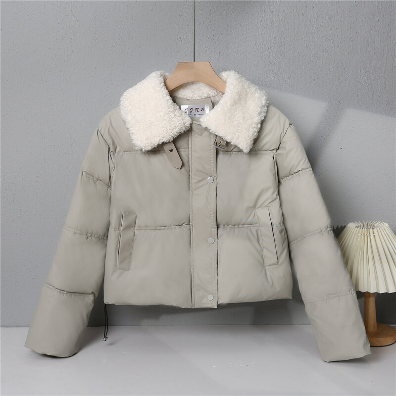 Cool Style Short Cotton Jacket Women's Fashionable Winter Coat Lamb Fur Collar down Cotton Coat Thickened Korean Version