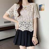 AIYITI | Summer Thin Crochet Lace Top Plus Size Loose Short Sleeve Cover-up