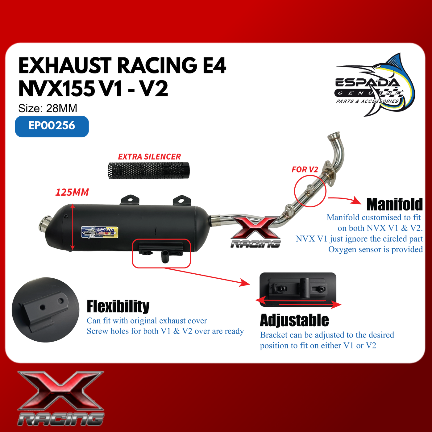 Xracing Nvx V V Standard Racing Exhaust Espada E Mm Lazada