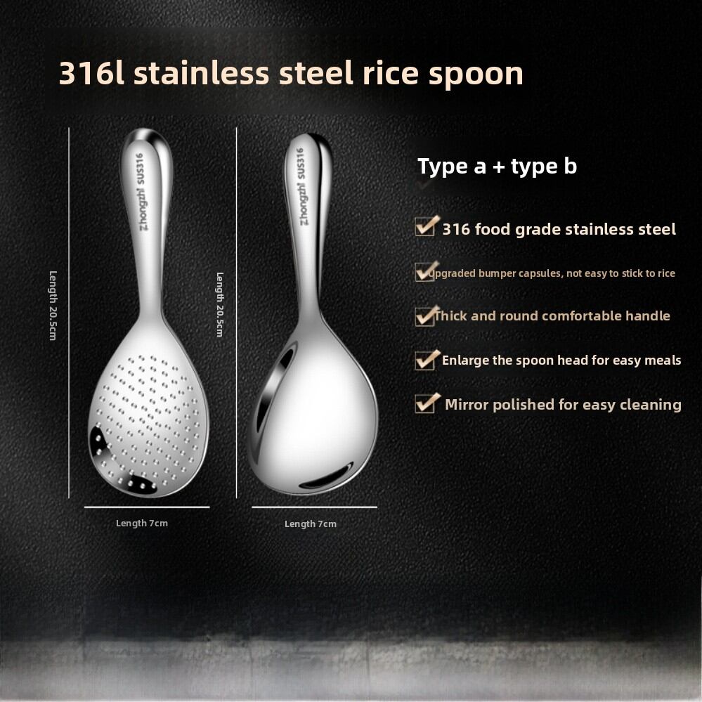 Cooking Riz Spoon Food Grade 316 Stainless Steel Rice Spoon Stand up Sticky Rice Spoon ...
