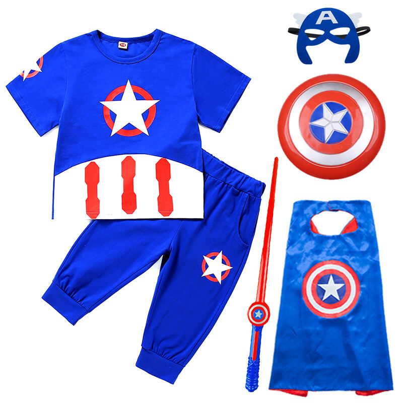 Captain America Summer Wear Suit Boys' Short Sleeve Superman Clothes