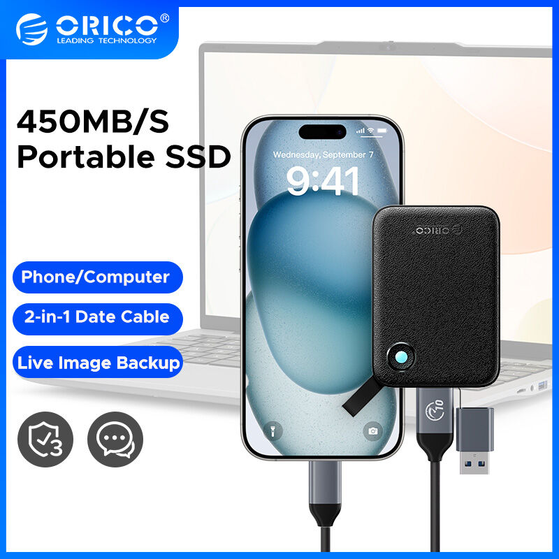 ORICO 450MB/S Pocket Size-eFOX Portable SSD 240GB/256GB /480GB/ 512GB/960GB/1TB PSSD For IPhone 15 and Above