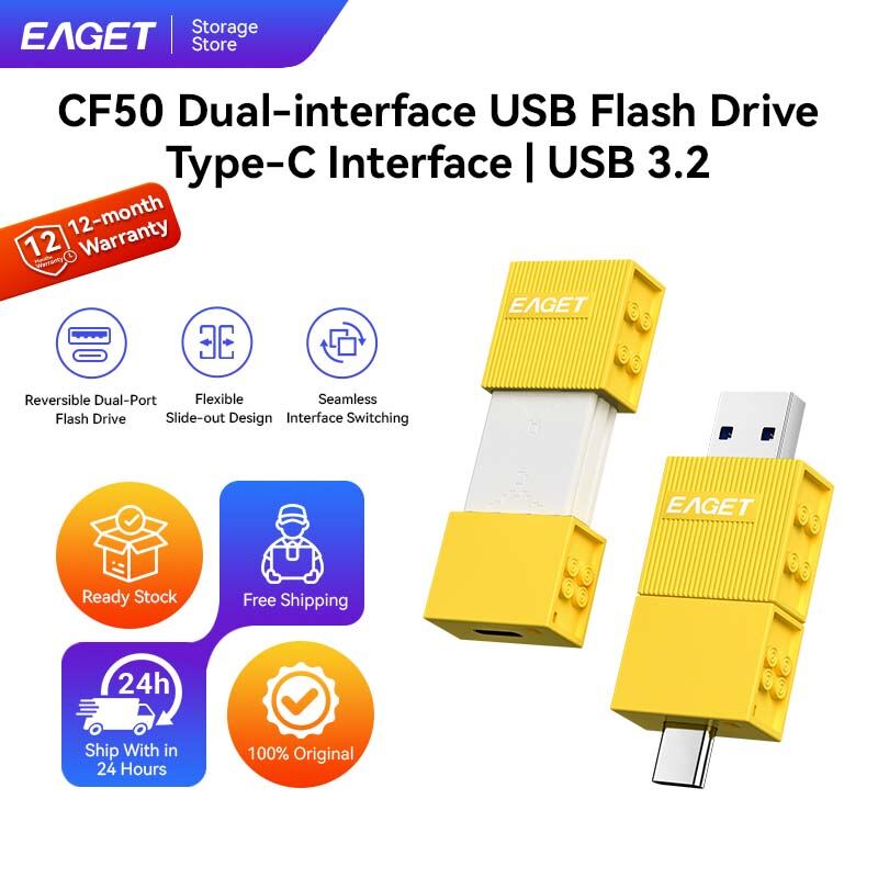 EAGET CF50 Building Block 2-in-1 USB3.2 Gen1 Type-C Flash Drive Slide Out Dual Port OTG Pendrive Up To 150MB/s Cute Toy Block U Disk For iPhone 15/16 Android Phone Laptop PC Car TV Game Console 32GB 64GB 128GB 256GB ราคา 612 บาท*ส่งฟรี