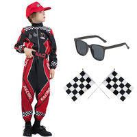LOlanta 5Pcs Car Racing Costume for Kids Boys Racer Jumpsuit With Cap Career Dress Up Halloween Wear 4-12Years