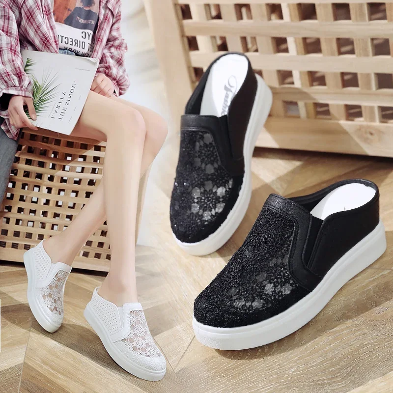 Embroidered Half Slippers for Women Ins Trendy Summer 2021 New Closed-Toe Slippers All-Matching Outer Wear Increased Lazy Slippers