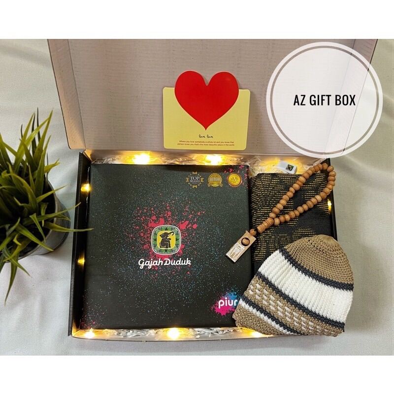 GIFT BOX KAIN PELIKAT GAJAH DUDUK + SEJADAH + TASBIH - Gift Box For Man ...