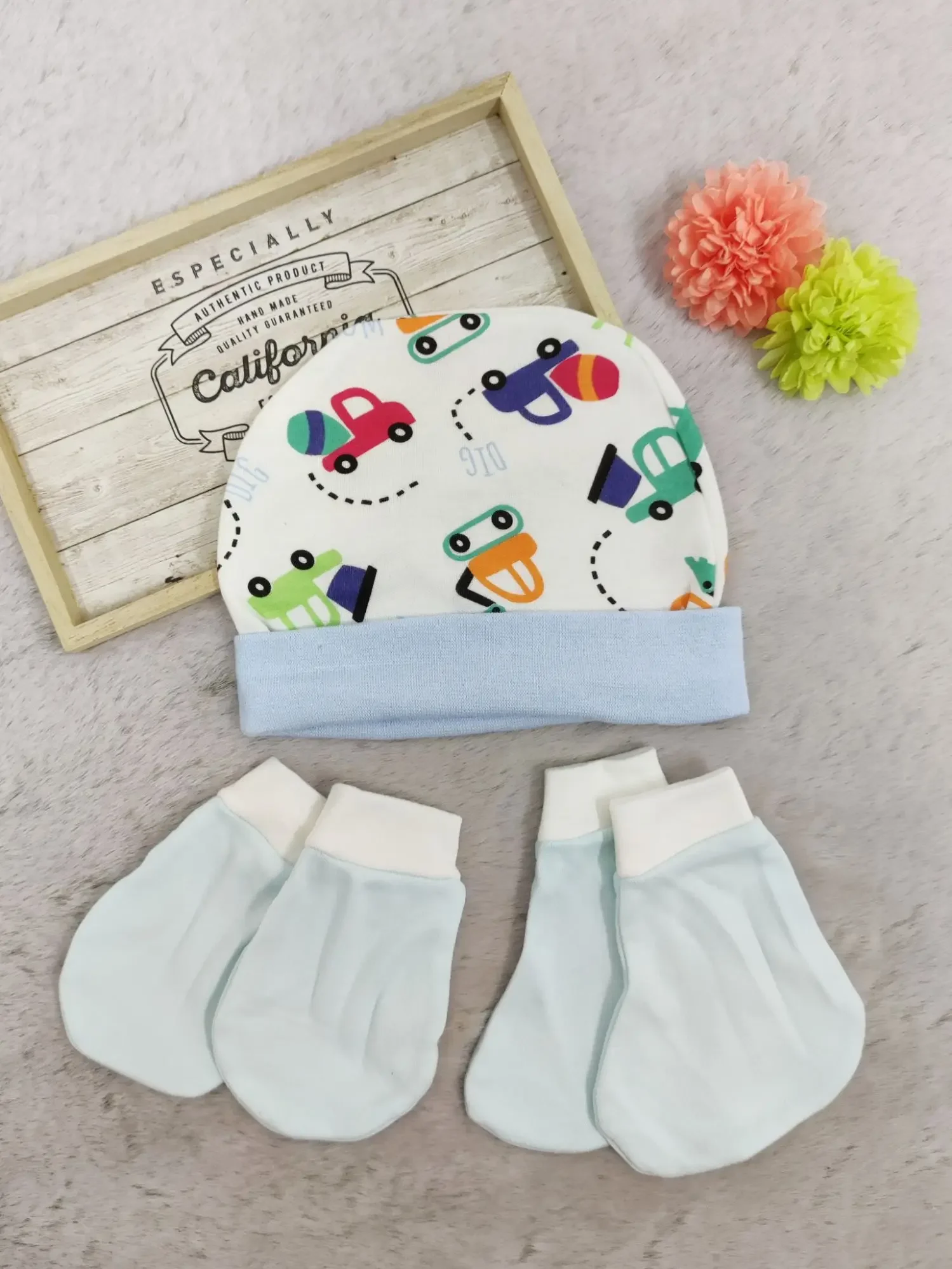 [3 in 1] Newborn Baby Hat Mittens Booties Set (Soft Cotton) (3)