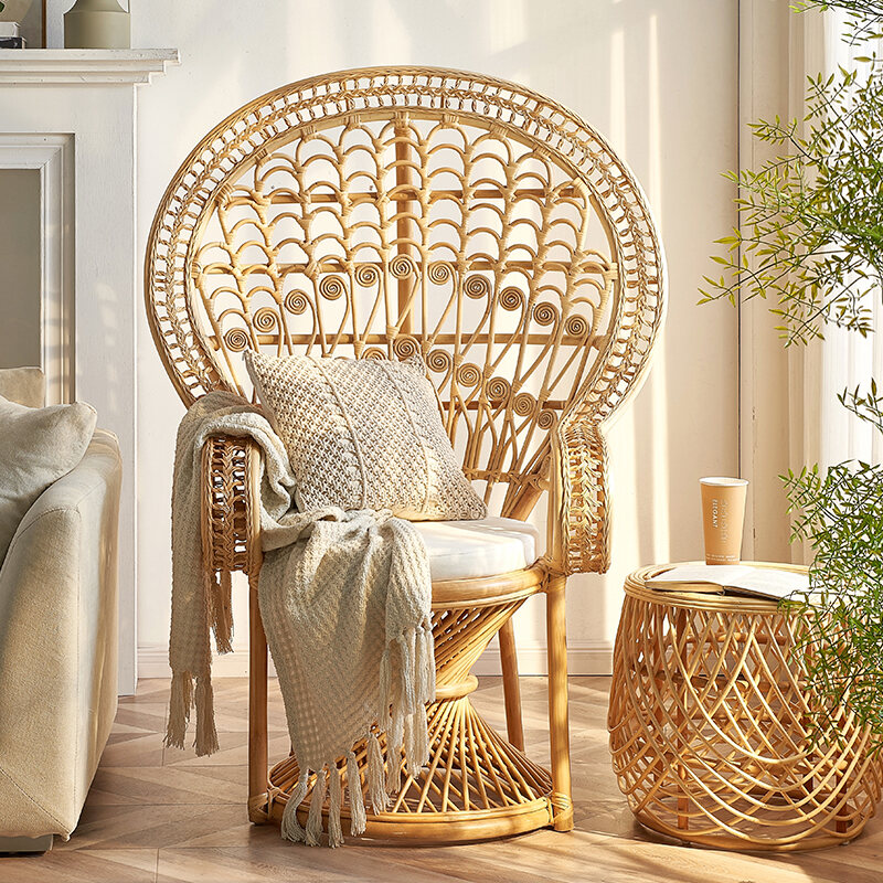 Rattan Furniture Peacock Chair Backrest Creative Vintage Style for Bedroom Living Room B&B Wedding Photography Props Harga  3,208 Ringgit*Penghantaran Percuma