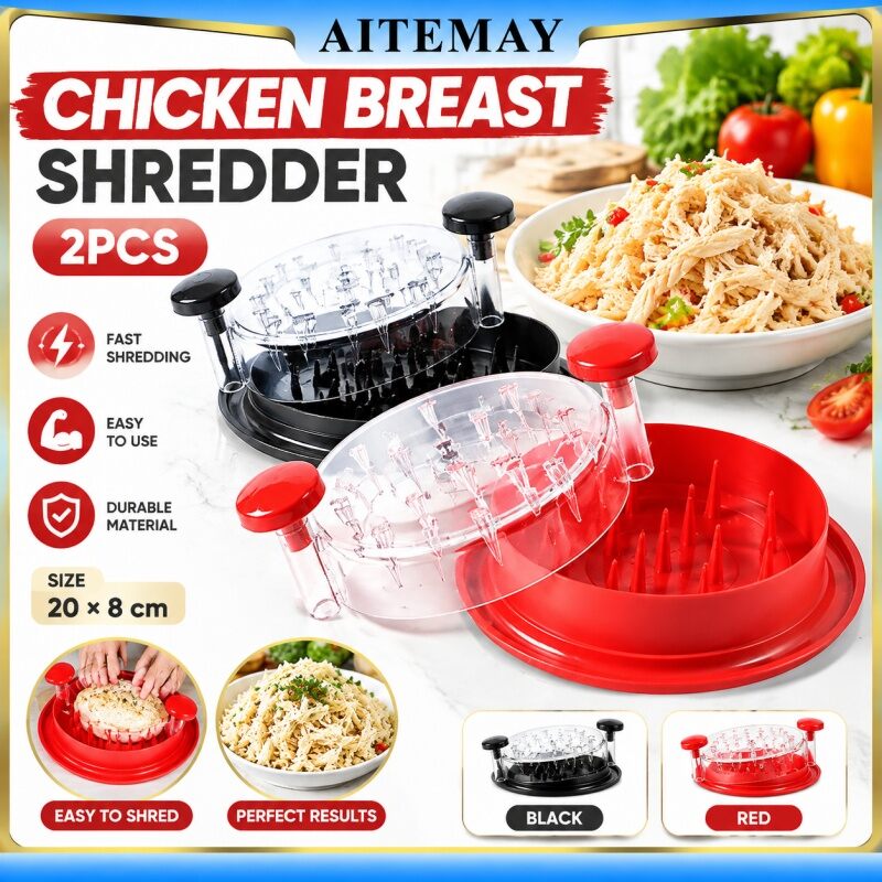 Aitemay 2pcs Professional Chicken Breast Shredder Twist Meat Shredding Tool with Transparent Cover Ergonomic Knob Anti Slip Base BPA Free Kitchen Gadget for Pulled Pork Chicken Salad