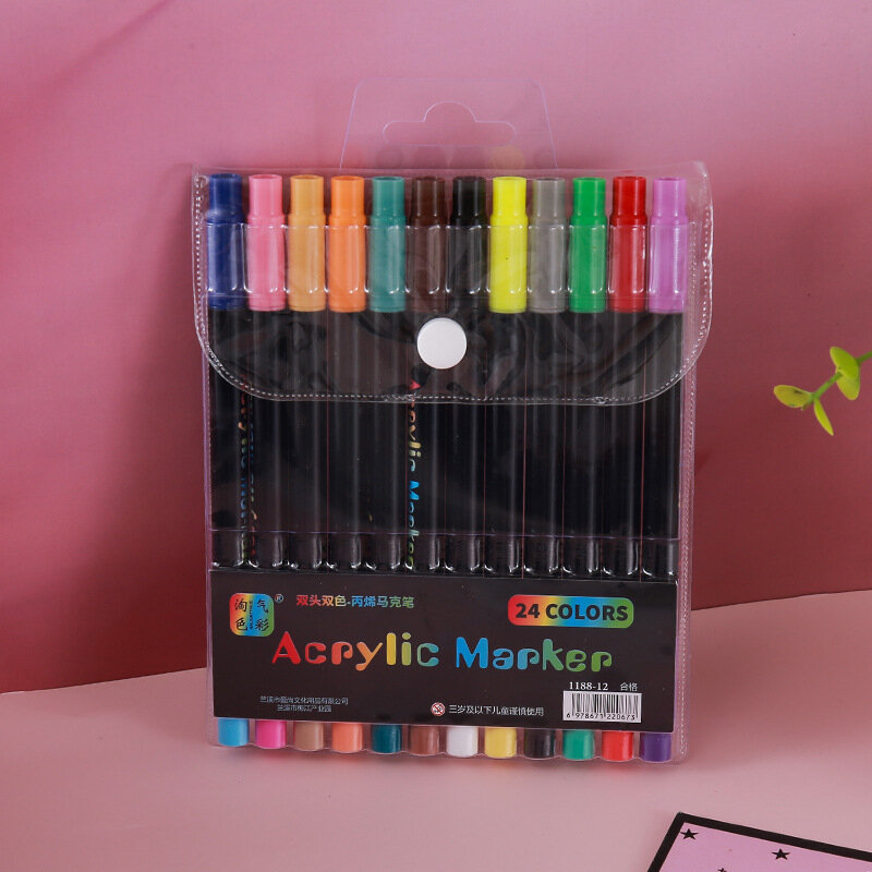 24-120 Colors Dual Tip Acrylic Marker Pens Set Brush Paint Markers for Rock Painting Canvas Wood Ceramic Art Supplies for Kids