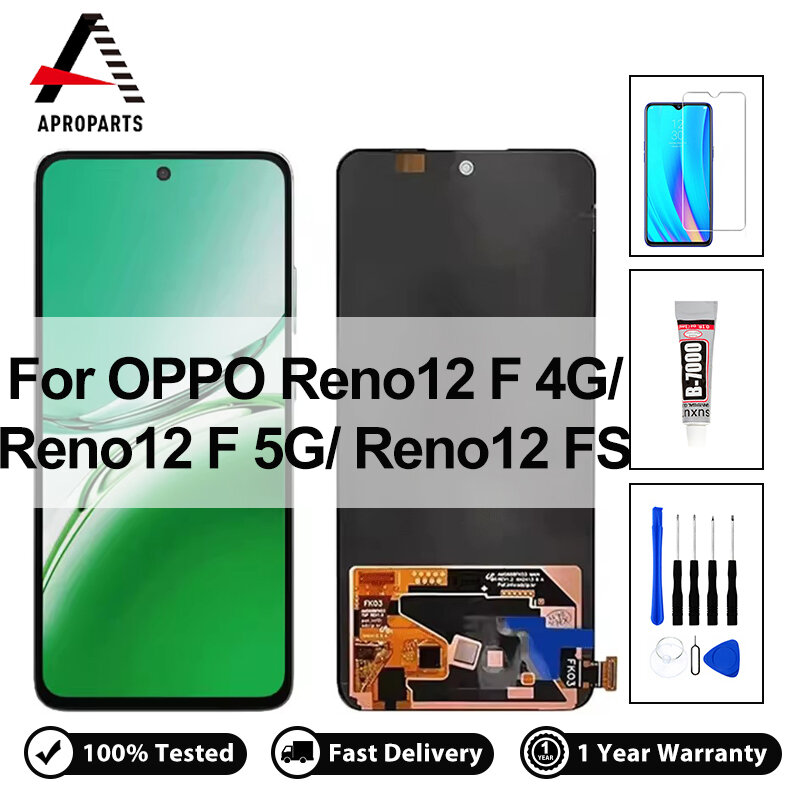 Display LCD Per Oppo Reno12 F / Reno 12F 4G – Schermo TFT CPH2687 Con Kit Di Riparazione E Pellicola Temperata (Senza Impronte Digitali)