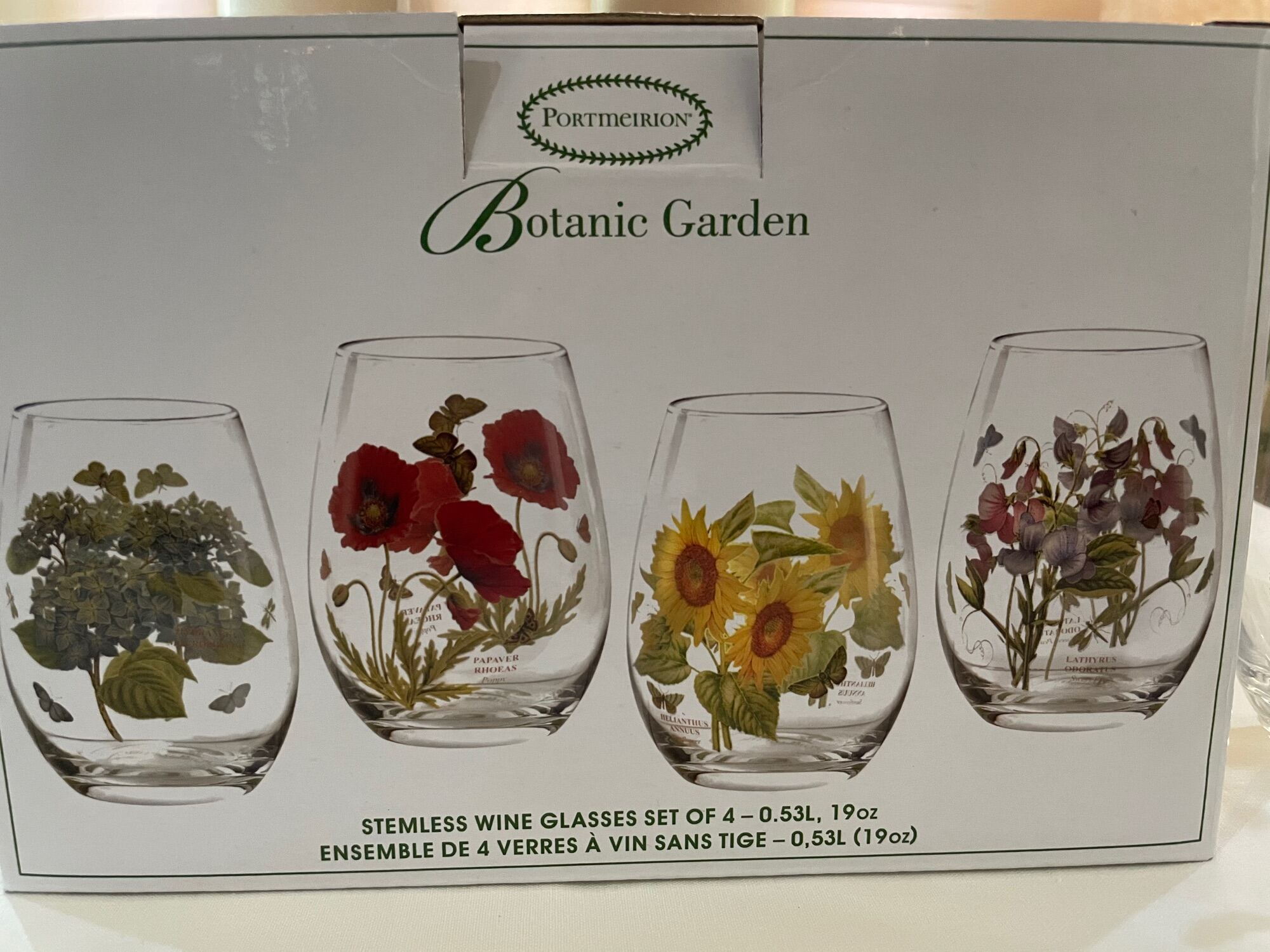 Portmeirion Botanic Garden 19oz Stemless Wine Glasses Set of 4