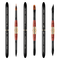 Fuumuui 3pcs Dual-Tip Synthetic Travel Watercolor Brush Set with Leather Pouch – 6 Shapes for Watercolor & Gouache