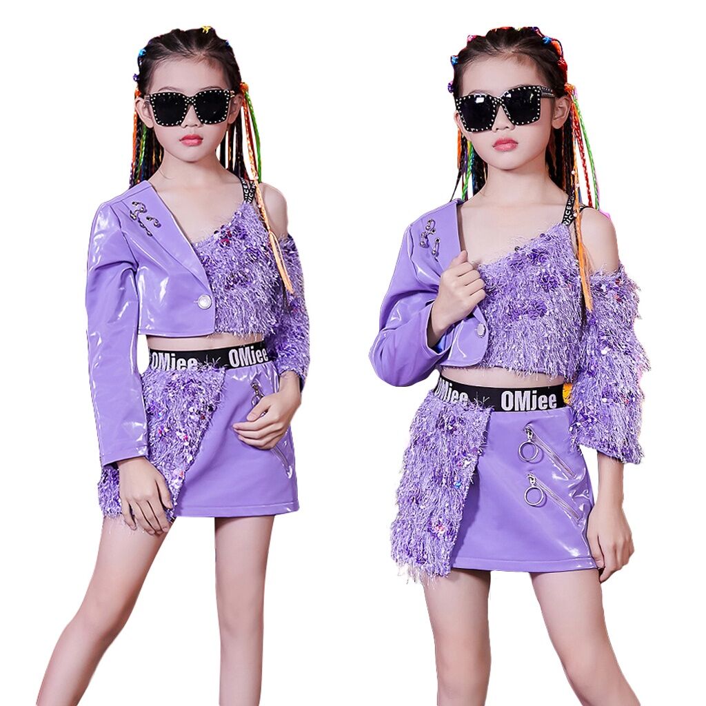 Girls Jazz Dance Clothes Long Sleeves Tops Red Pants Kids Hip Hop Costume  Concert Catwalk Fashion Wear Kpop Stage Outfit size 130cm Color Tops-Pants  2pcs