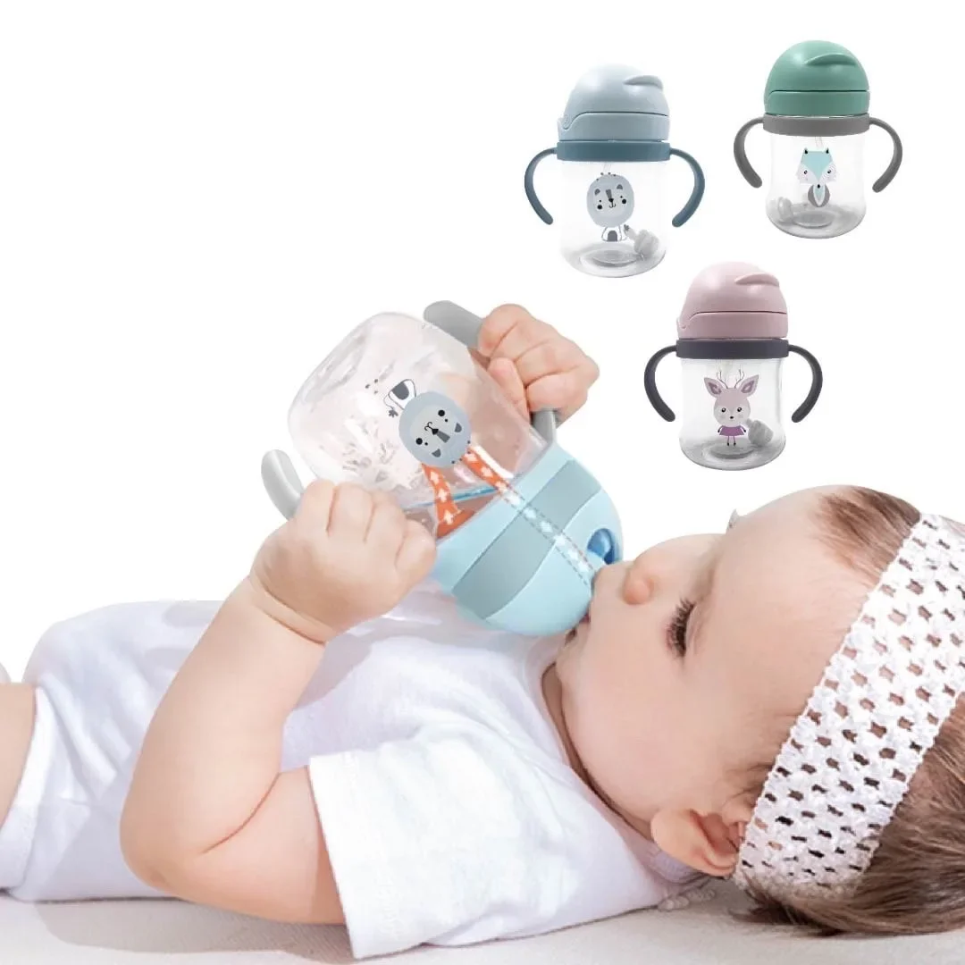Baby Water Bottle Learning Cup Non-spill Training Cup Leak-Proof Fee With Gravity Ball Straw Handle Bottle 250ml