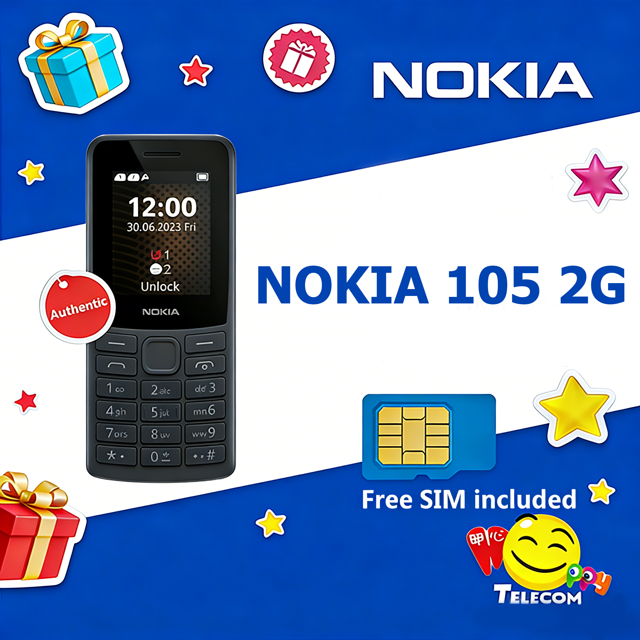 [【Authentic】 Nokia 105 2G Feature Phone | 30 Days Standby & Big Button | Unlocked Elderly Senior Cell Phone | Free SIM Card Included,Nokia 105 2G Feature Phone | Big Button Senior Phone | 1.8" Display | Long Battery Life | FM Radio | Easy-to-Use Mobile Ph ราคา 949 บาท*ส่งฟรี