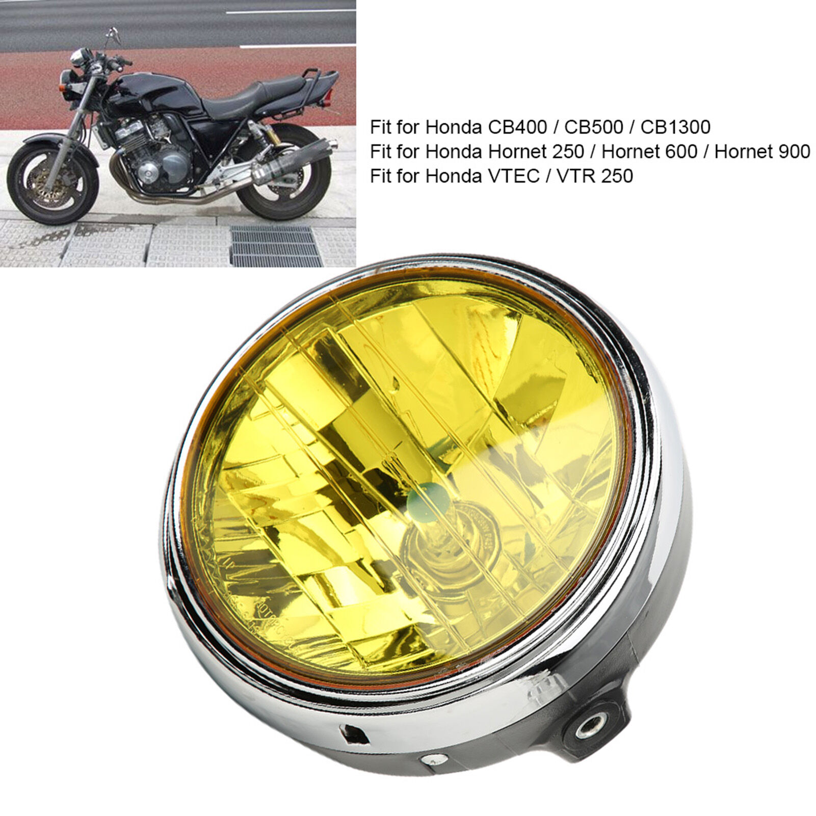 8'' Amber Halogen Headlight Bulb – Fits Honda CB400 / CB500 / CB1300 (12V, Black/Chrome)