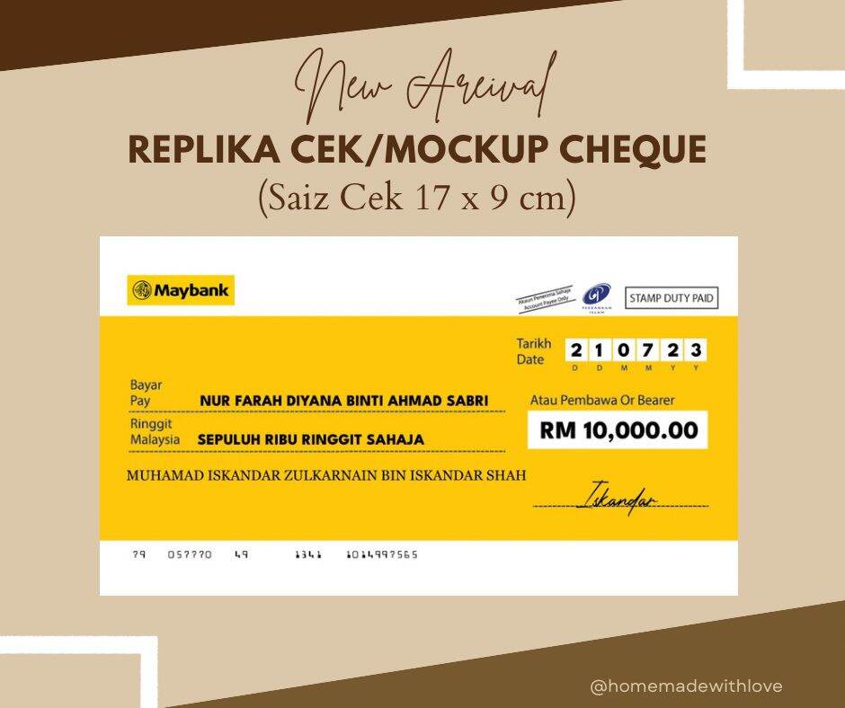 Ready Stock Mockup Cheque / Replika Cek / Cek Hantaran / Mas Kahwin