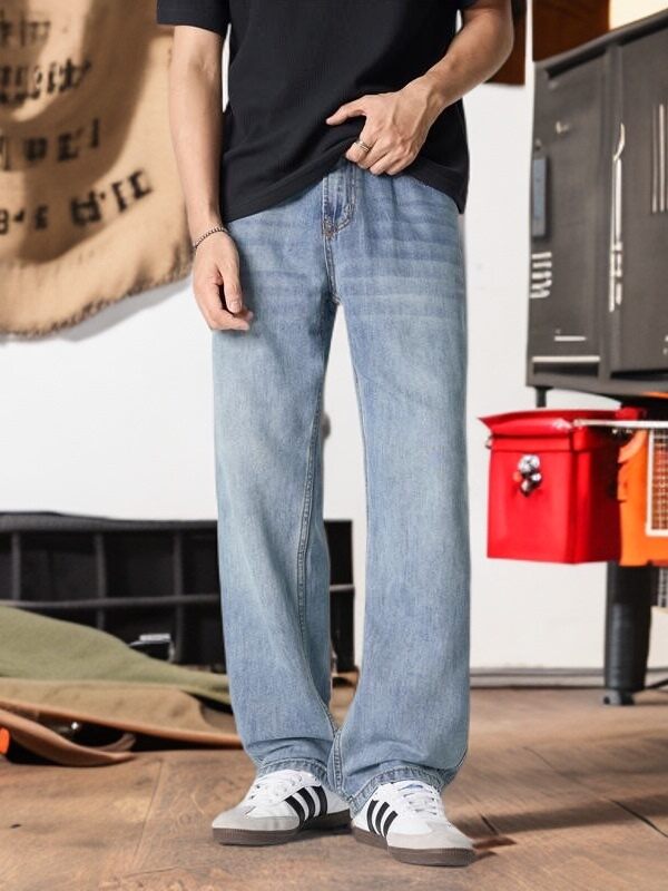 Laisel Tencel Ice Silk Casual Straight Leg Thin Summer Jeans Men's Loose Fit Long Pants Youth Fashion Breathable Comfortable