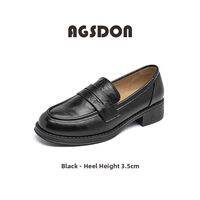 AGSDON l Brown Loafers Autumn/Winter Womens Shoes English Style Fleece Lined