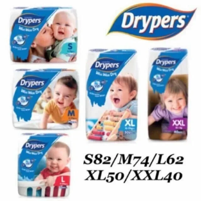 Drypers Weeweedry (Tape) - 1 pack NB64, S82, M74, L62, XL50, XXL40
