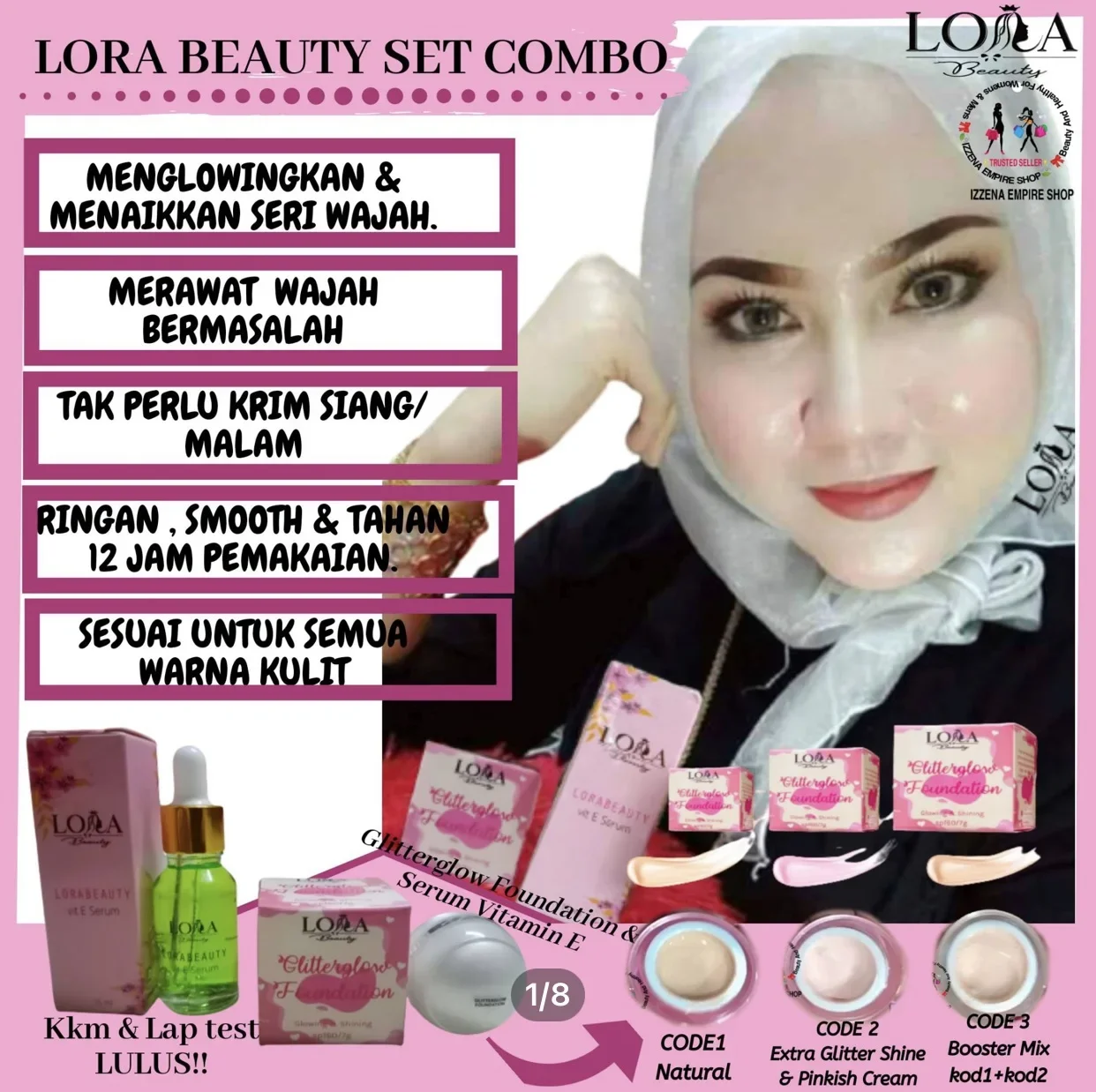Lora beauty Set combo Glowing & shinning Tanpa Mekap Heavy dah!!
