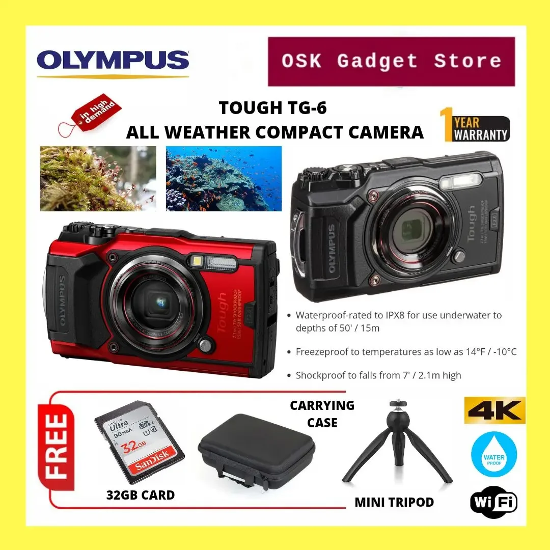 Olympus Tough TG-6 4K UHD Waterproof Shockproof Freezeproof And Dustproof Compact Camera (1 Year Original Official Warranty)