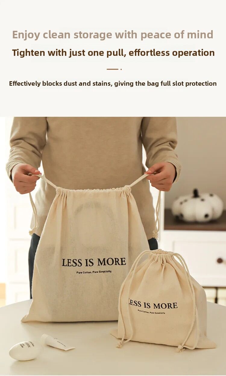 Saco de armazenamento em algodão com cordão para viagem e casa_voghion.com