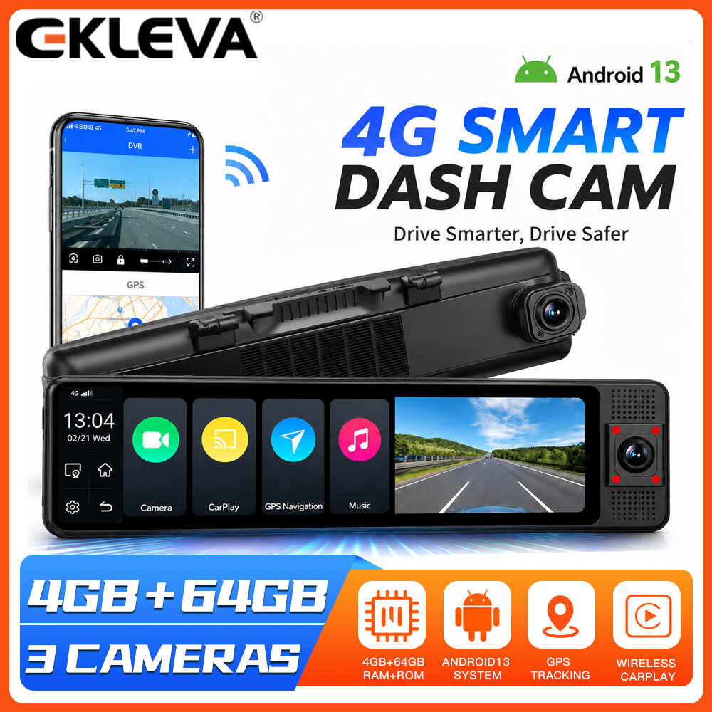 EKLEVA Android 13 4+64G 12" Mirror Car DVR Dual Lens FHD 1080P with WIFI Navigation and ADAS Special Mount 4G Car Black Box Giá 5,430,010 Đồng*Miễn phí vận chuyển
