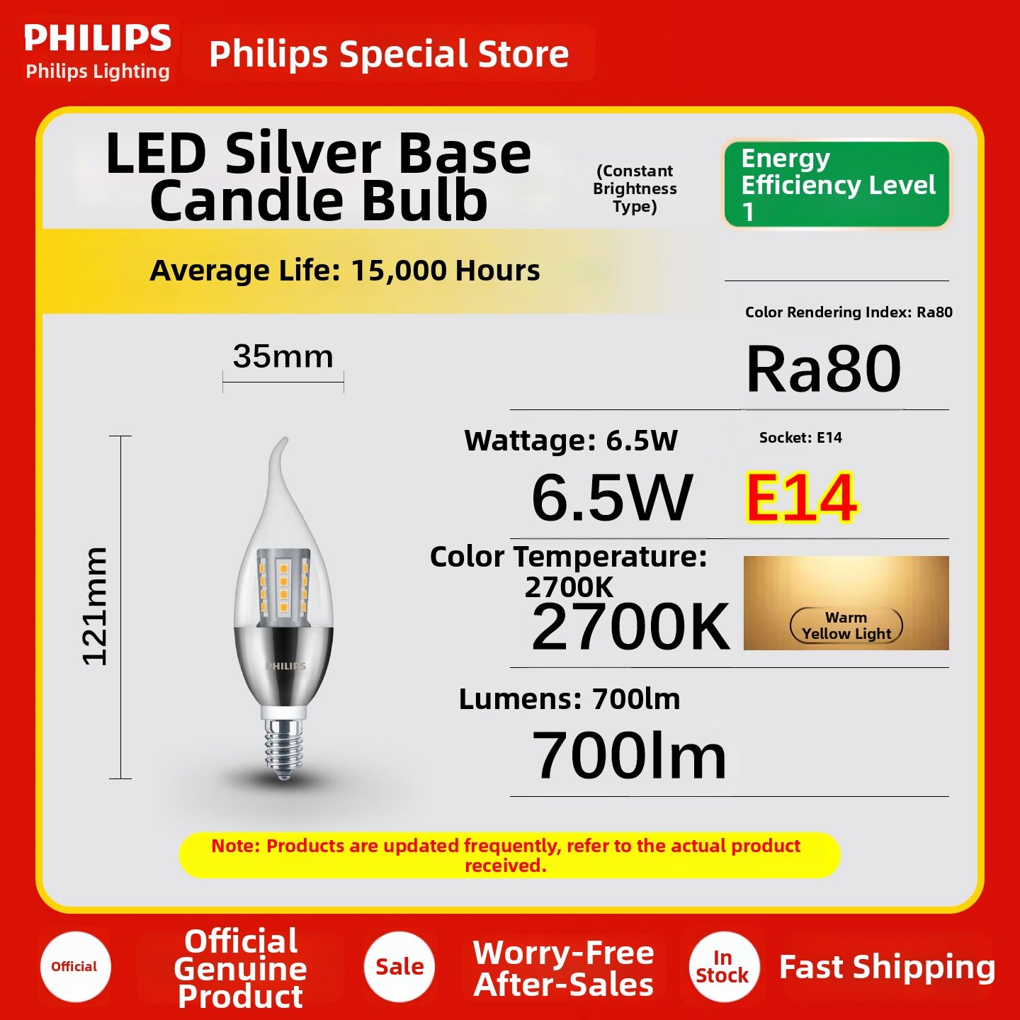 Philips | Energy-saving LED E14 Candle Bulb