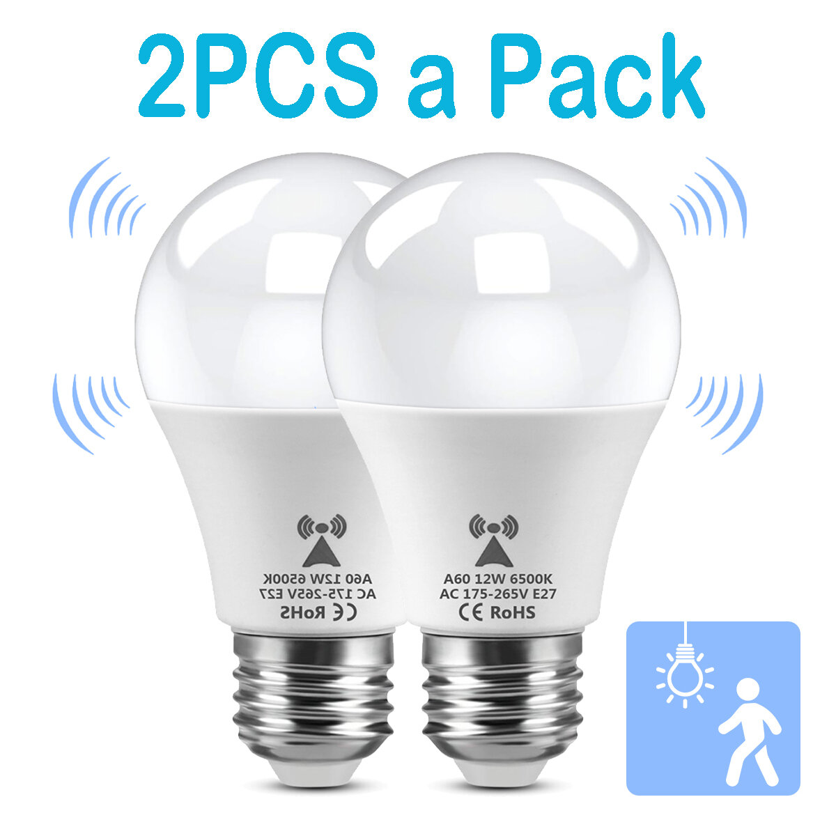 2PCS /Pack LED Bulb Light E27 12W 15W Radar Motion Sensor 220V White Lamp Working in Night Auto On for Home Living Room Stairs Pathway