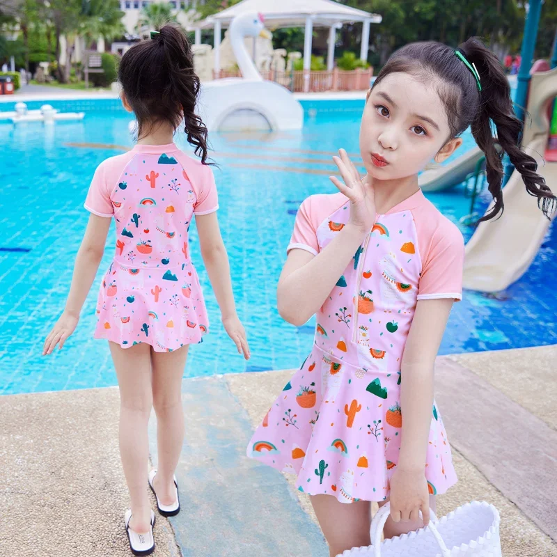 Children's Swimsuit One-Piece Girl Princess Swimsuit Girl Children's Children Teens Babies Quick-Drying Sun Protection Hot Spring Bathing Suit