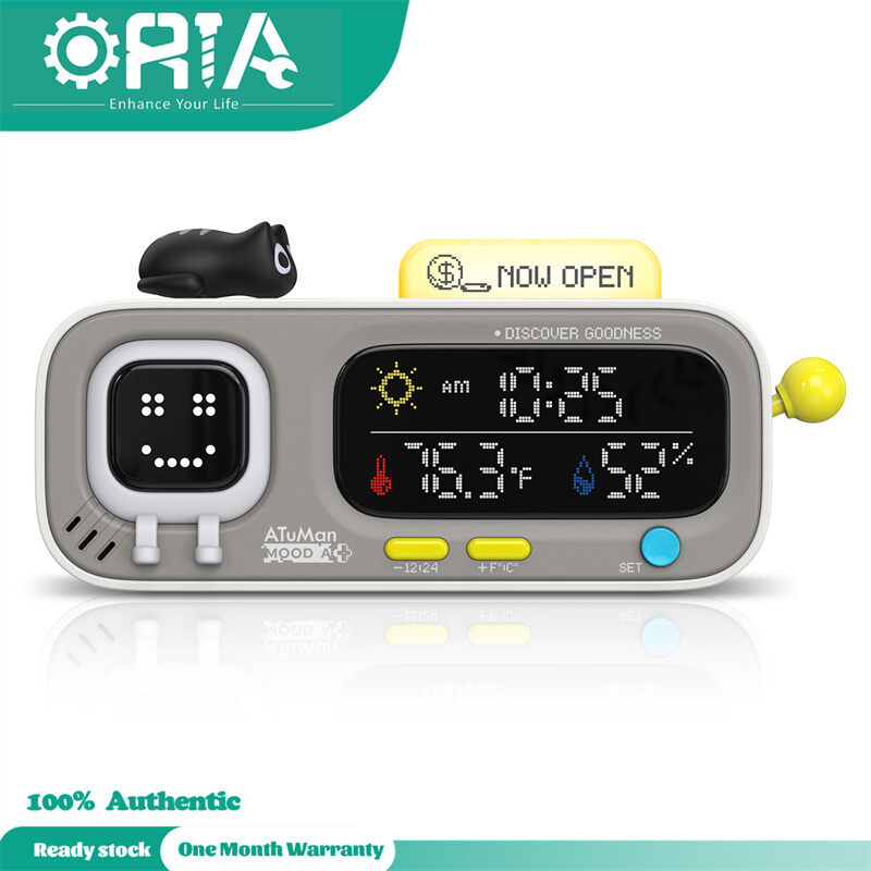 ORIA Smart Digital Clock with Drink Water/Exercise Reminder Accurate Room Temperature Humidity Gauge with Sun/Moon Display Battery Powered and USB Charging Desktop Cute Decorative for Living Room Bedroom Study Room Bedside Office Travel