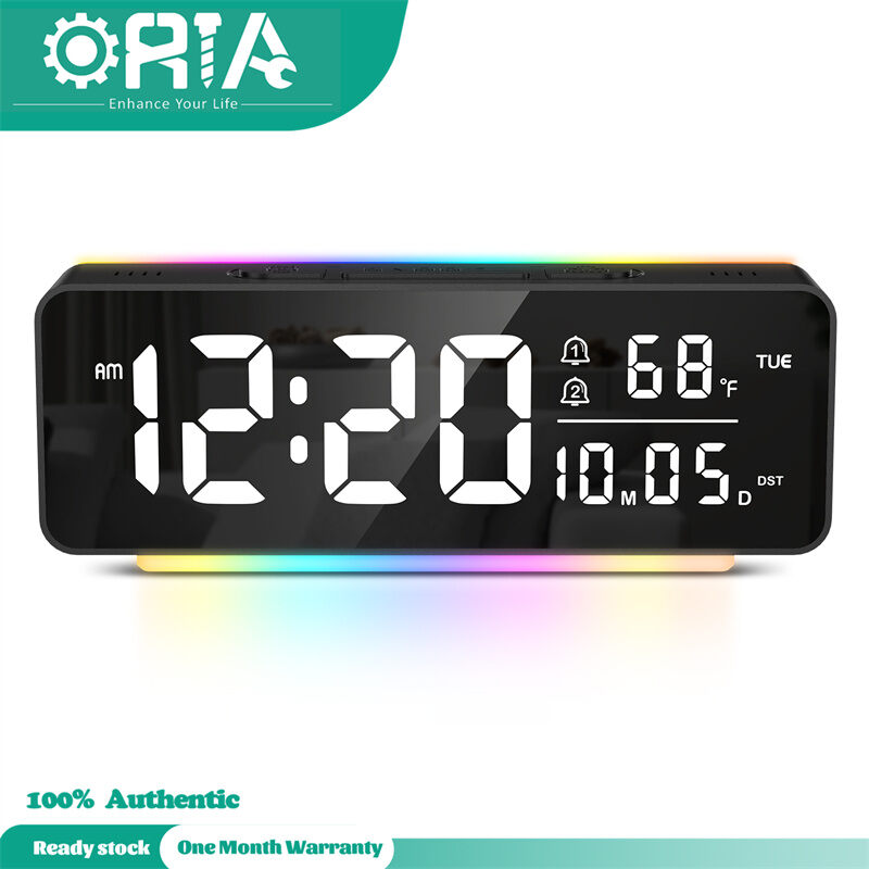 ORIA Digital Alarm Clock for Bedrooms with Dynamic RGB Night Light Adjustable Brightness & Alarm Volume Snooze Dual Alarms Dimmer 12/24H Bedside Digital Clock with Led Display for Kids Teens Seniors