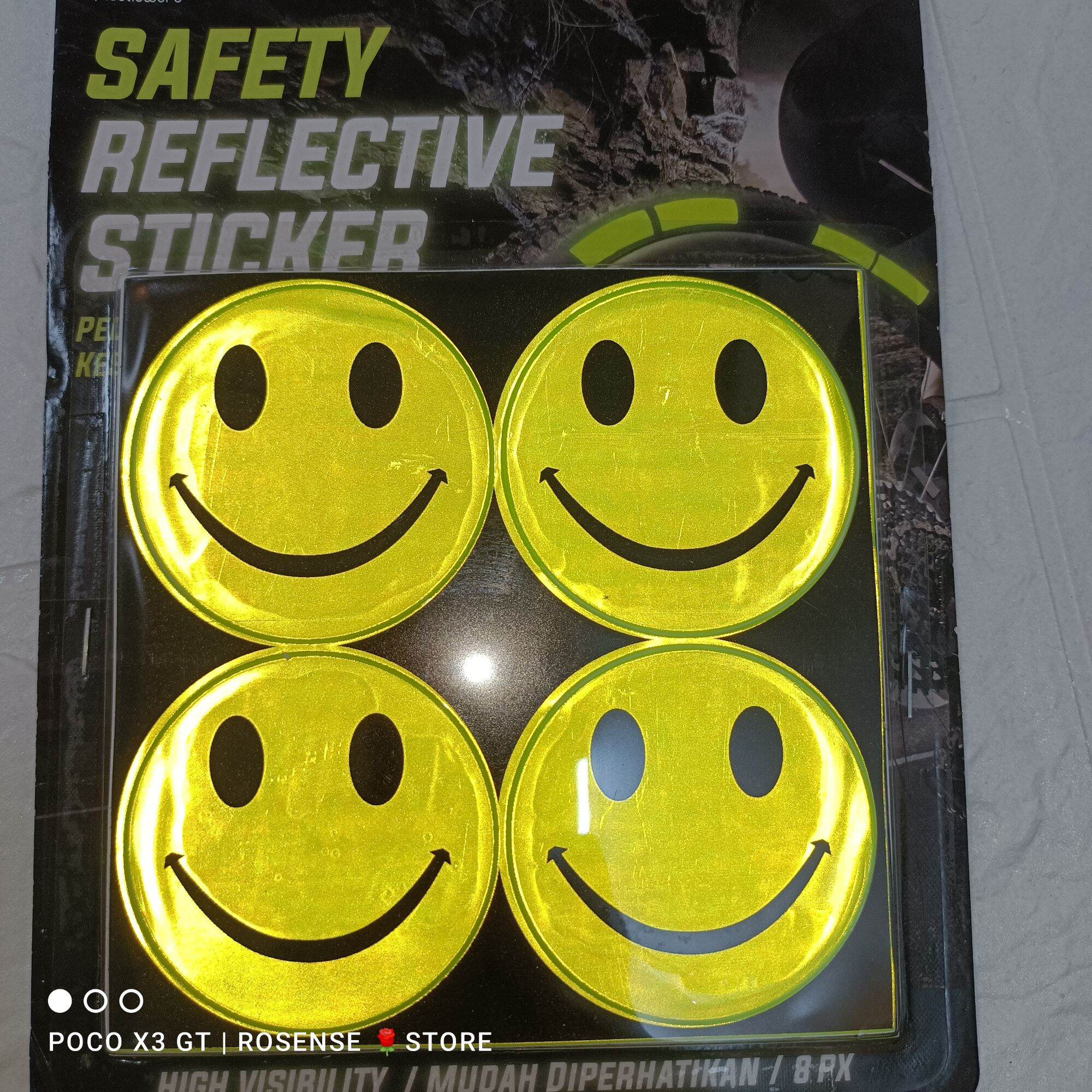 4pcs 6.5cm Round Smile Face Safety Reflective Sticker Smiley