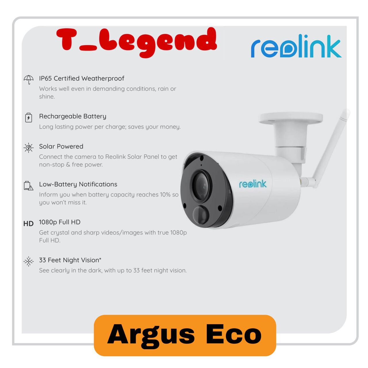 Reolink Argus Eco 1080P, WireFree Wireless Outdoor Battery Security