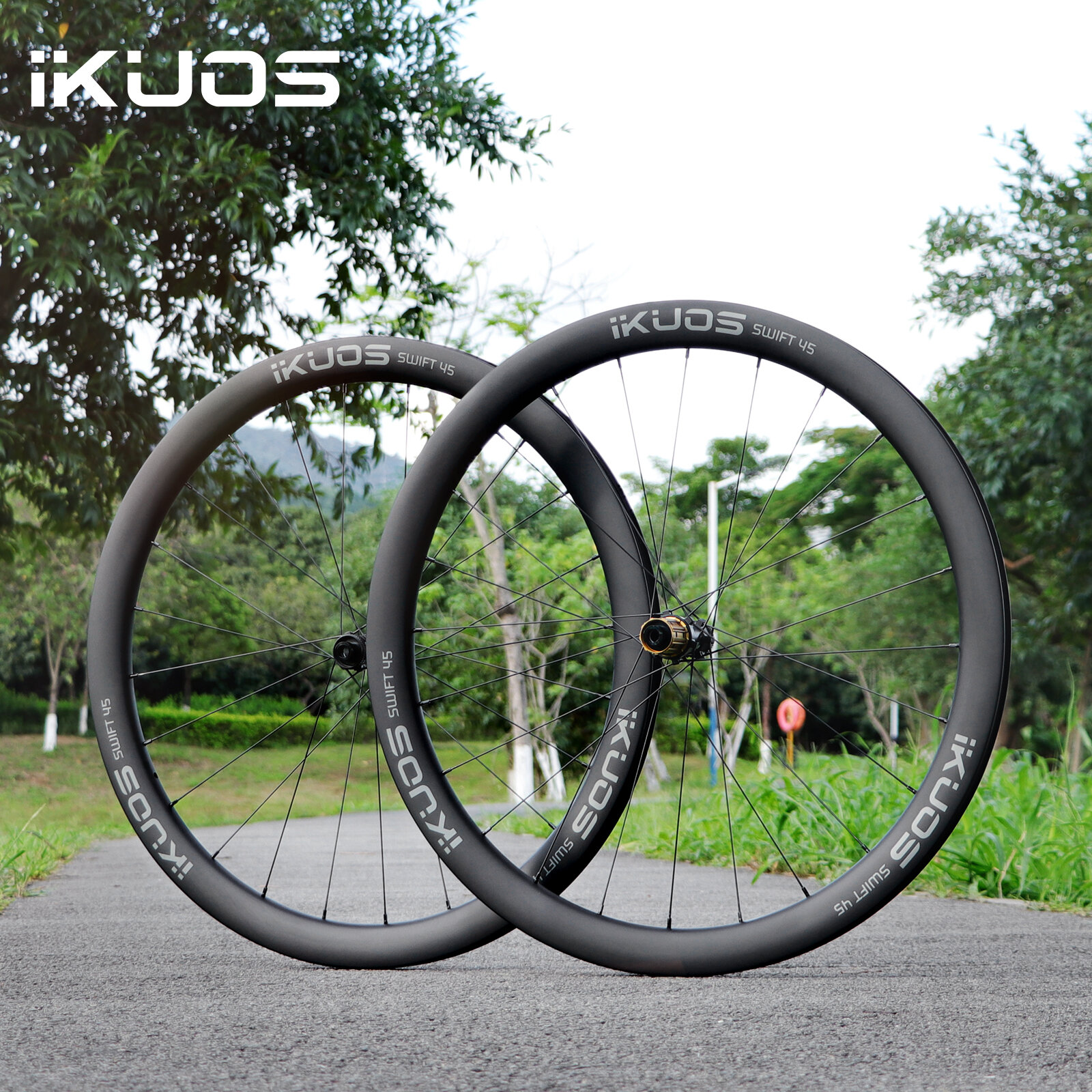 IKUOS T700+800 Carbon Fiber Road Bike Wheelset - Center-Lock Thru-Axle, 45mm Rim Depth, Aerodynamic for Cruising, 24H Front & Rear, Steel/Ceramic Bearings Optional ราคา 15,790 บาท*ส่งฟรี