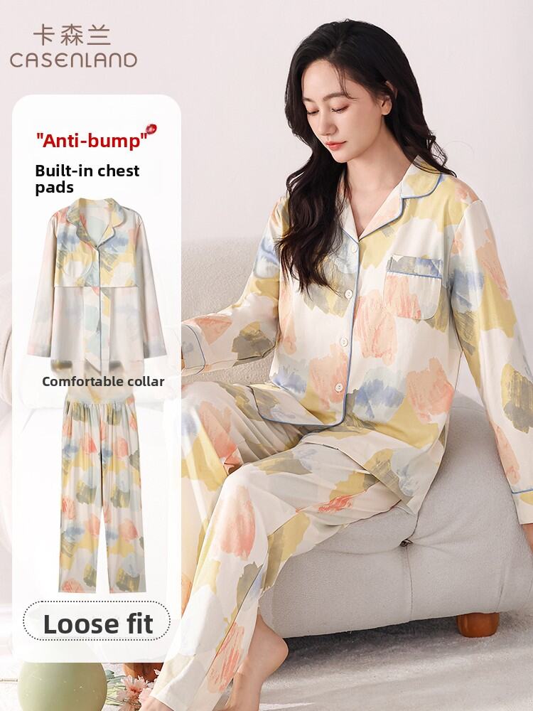 CASENLAND | Pure Cotton Long Sleeve Women's Sleepwear with Padded Cups and Anti-Peak Design Harga  108 Ringgit*Penghantaran Percuma