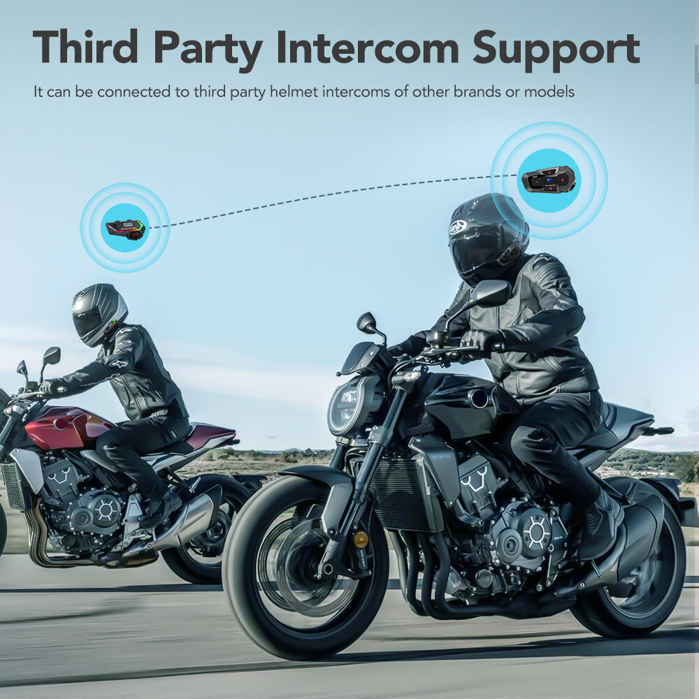 GEARELEC GX2 Motorcycle Helmet Bluetooth 5.1 Intercom System 2 Riders 1000m Wireless Interphone Headset with Voice Control. 