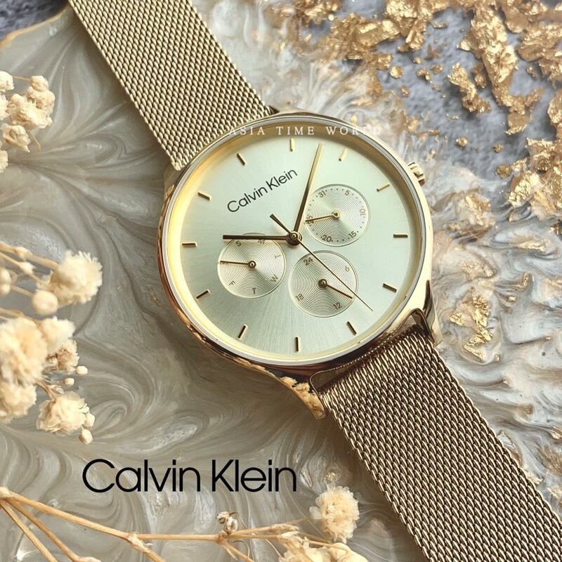 Original] Calvin Klein 25200103 Multifunction Women Watch with Gold Dial  Gold Stainless Steel Mesh | Official Warranty | Lazada