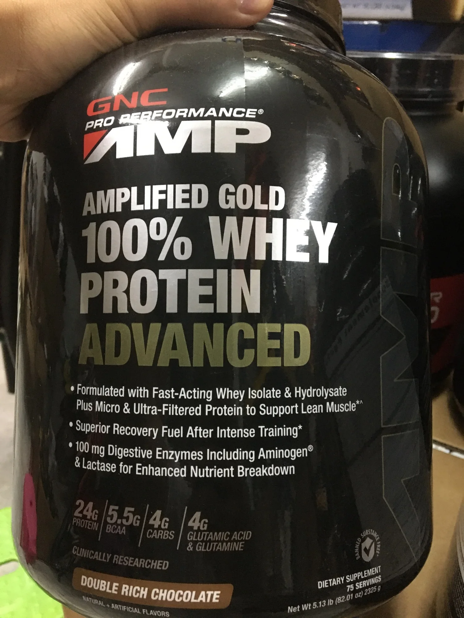 gnc amp amplified gold 100% whey protein advance 75 serving ( amino + bcaa + glutamine )
