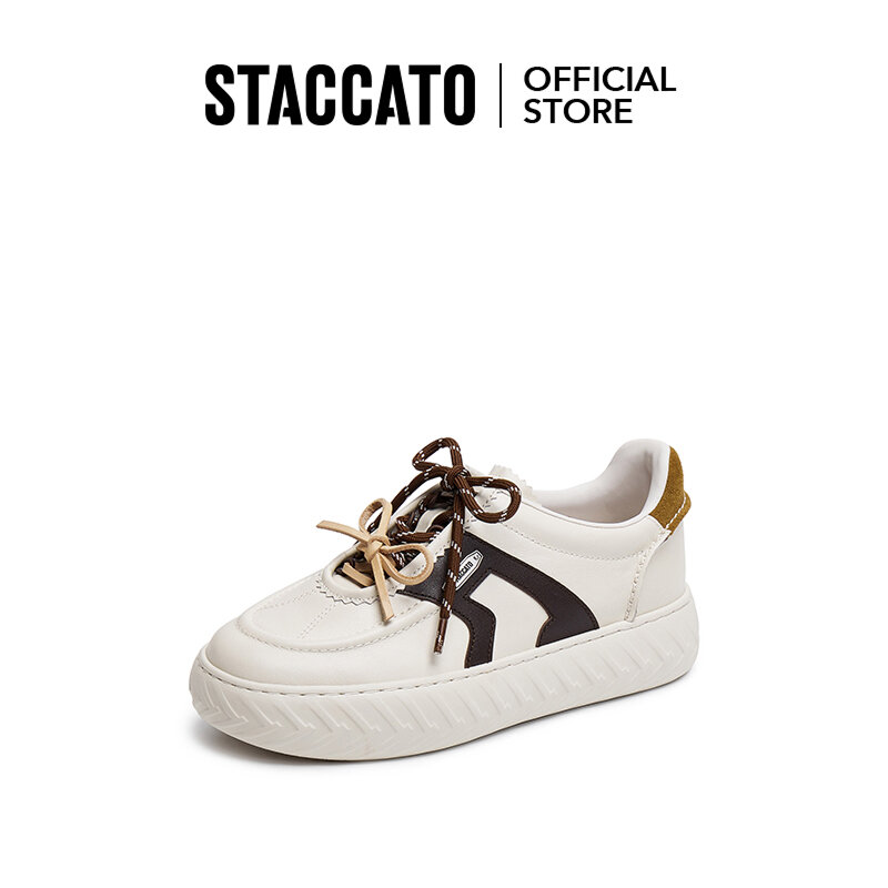 Staccato Women's Casual Shoes White Shoes Thick Sole Height Increasing Shoes EPC08 ราคา 4,940 บาท*ส่งฟรี