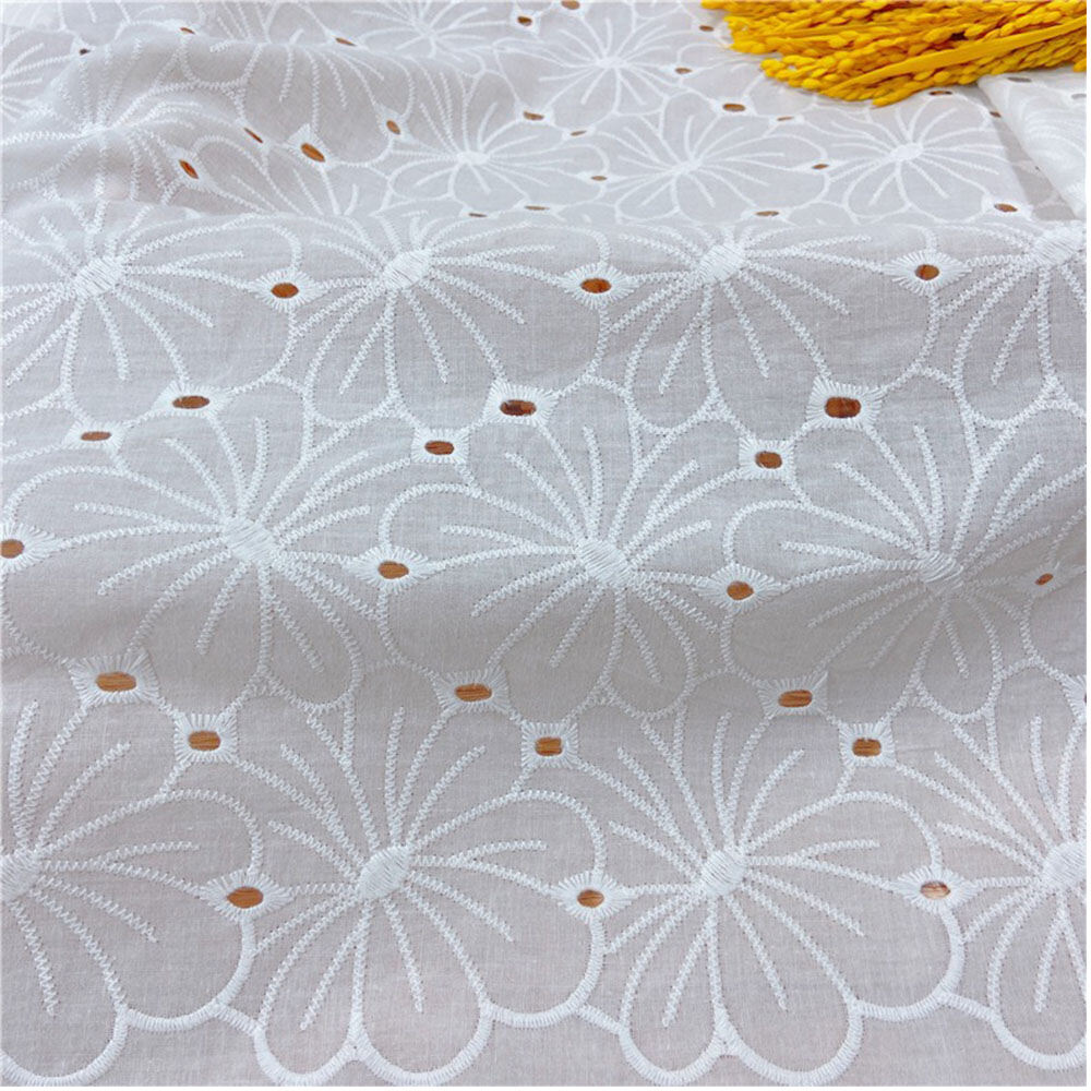 130cm Wide Soft Thin White Embroidered Pure Cotton Fabrics For Sewing Girl Costume Dress Shirts Quilting Cloth Materials Curtain