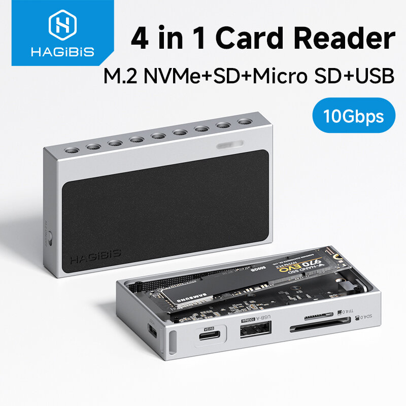 Hagibis M.2 NVMe SSD Enclosure USB C to M.2 SSD Case SD/Micro SD 4.0 High-Speed Memory Card Reader 10Gbps TF for Camera Laptops ราคา 2,699 บาท*ส่งฟรี