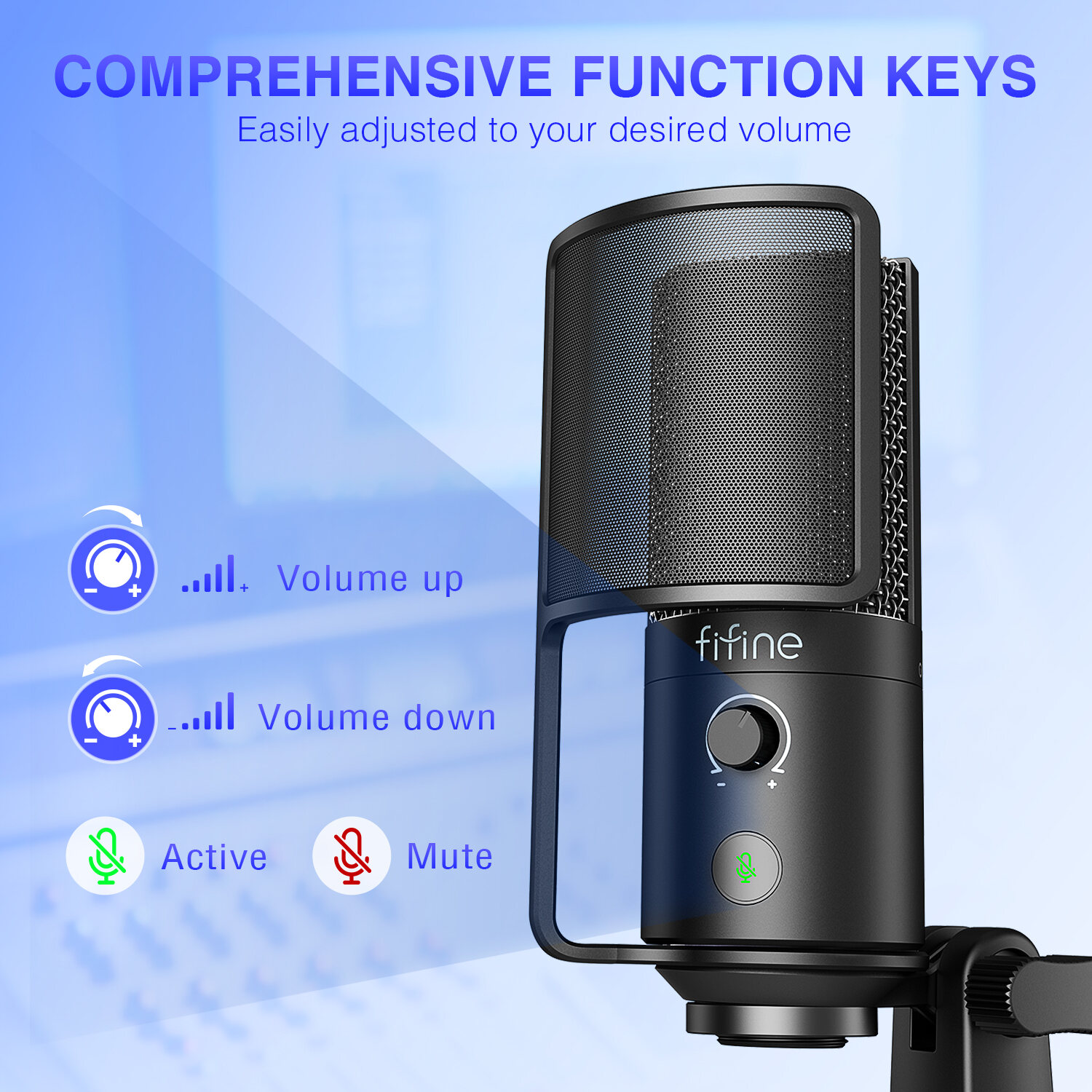 FIFINE USB Streaming Microphone with Pop Filter,Condenser Mic Set with Tap-to-Mute&Vol Control for PC,Recording,YouTube-K669PRO1. 
