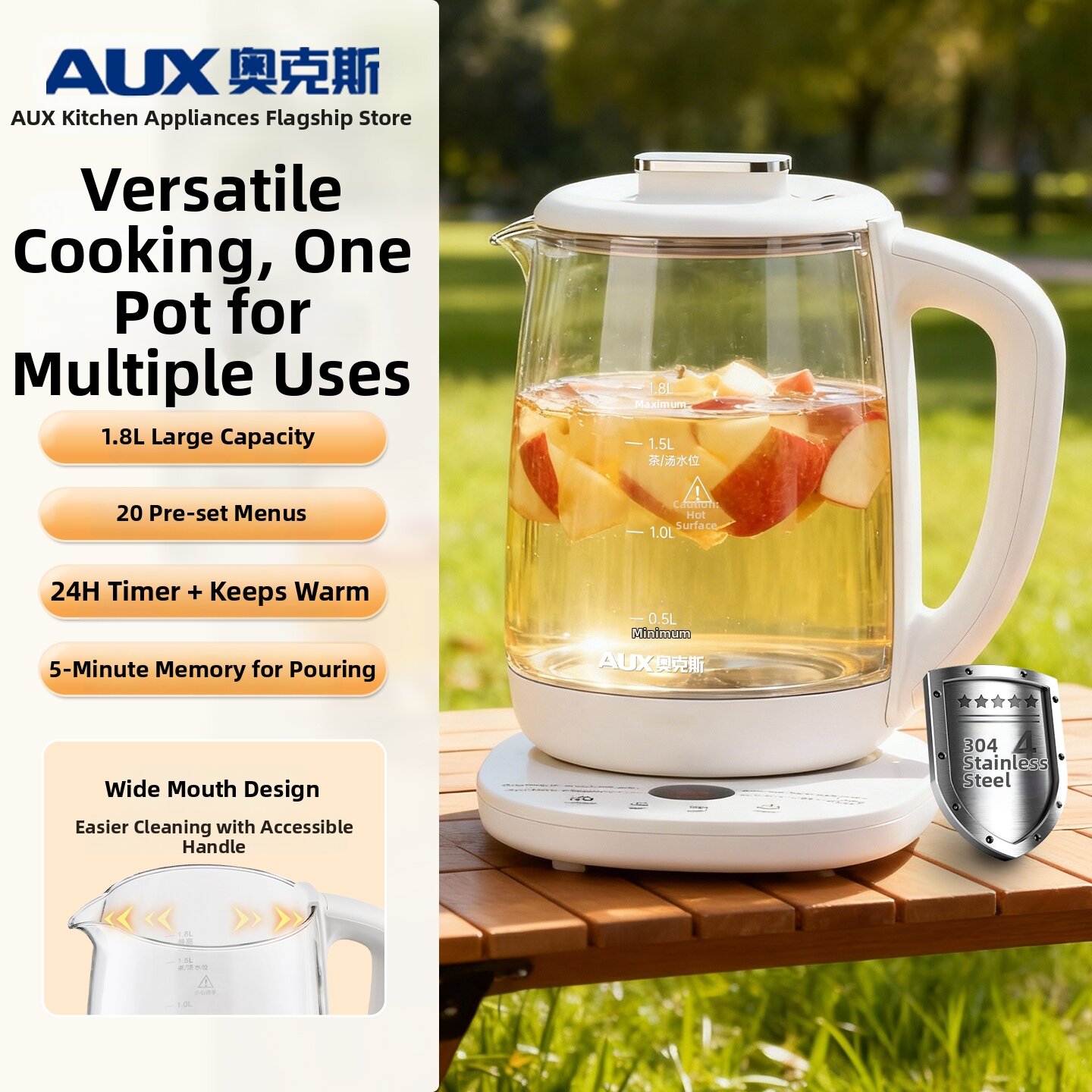 「China Plug」AUX | Automatic Glass Tea Kettle | Lazada