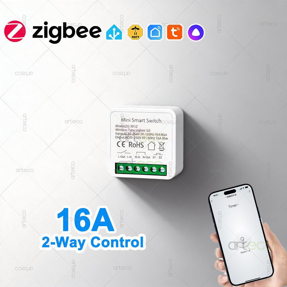 ZigBee 3.0 Smart Mini DIY Switch Automation Light Switch Module 16A Relay 2 Way Control APP Remote Timing Control Need Gateway Harga  22 Ringgit*Penghantaran Percuma