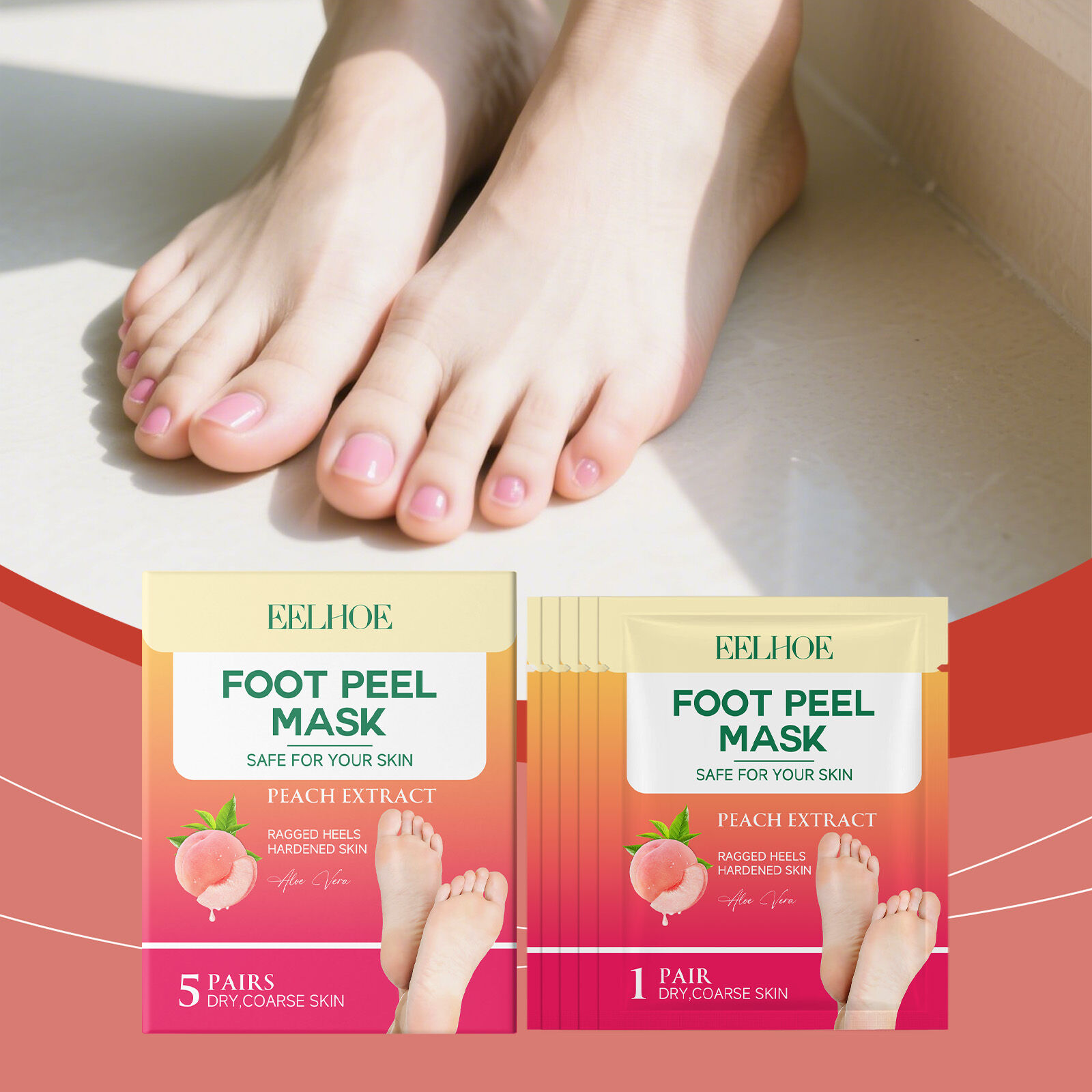 EELHOE Moisturizing Peach Foot Mask Repair Revitalize Exfoliating For Feet Spa Pedicure Exfoliant Skin Care Exfoliating Foot Peel Mask Exfoliating Peel Renewal Foot Mask Soft Remove Dead Skin Pedicure Detox Pads Foot Spa Peel 5 Pairs